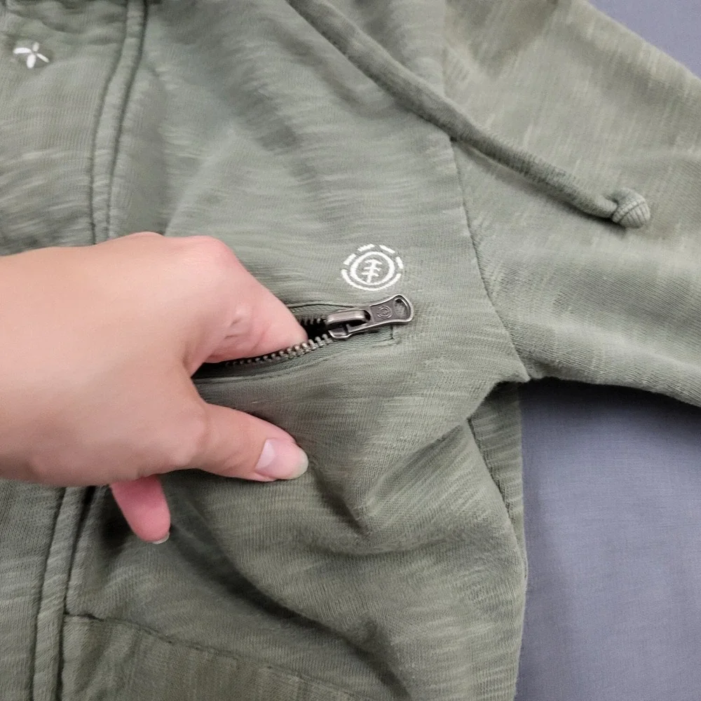 Element Womens Olive Green Slub Knit Utility Cargo‎ Hoodie Jacket Snap Front S